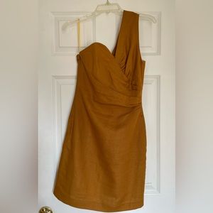 Leona by Lauren Leonard one shoulder gold linen cocktail dress size 2